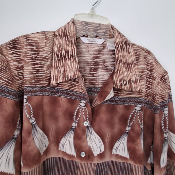 Y2K Women's Country Western Shirt Blouse Button Down Collared Cuffs Vents V Neck - Picture 3 of 8